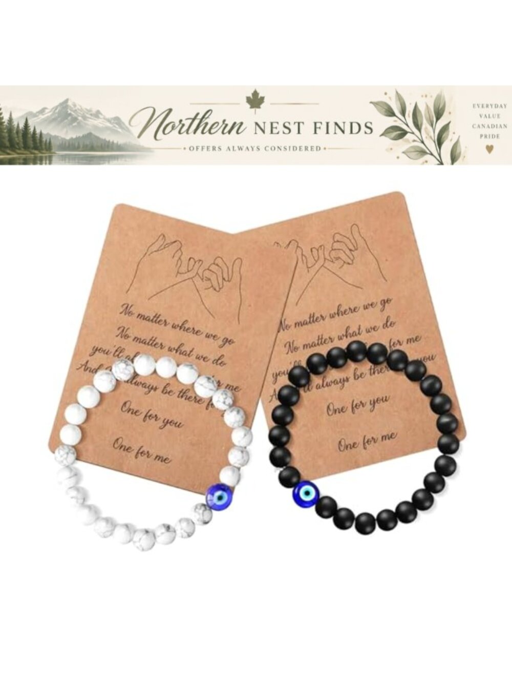 Magnetic Couples Bracelets Set 2 Pc Beaded Evil Eye Yin Yang Adjustable Gift